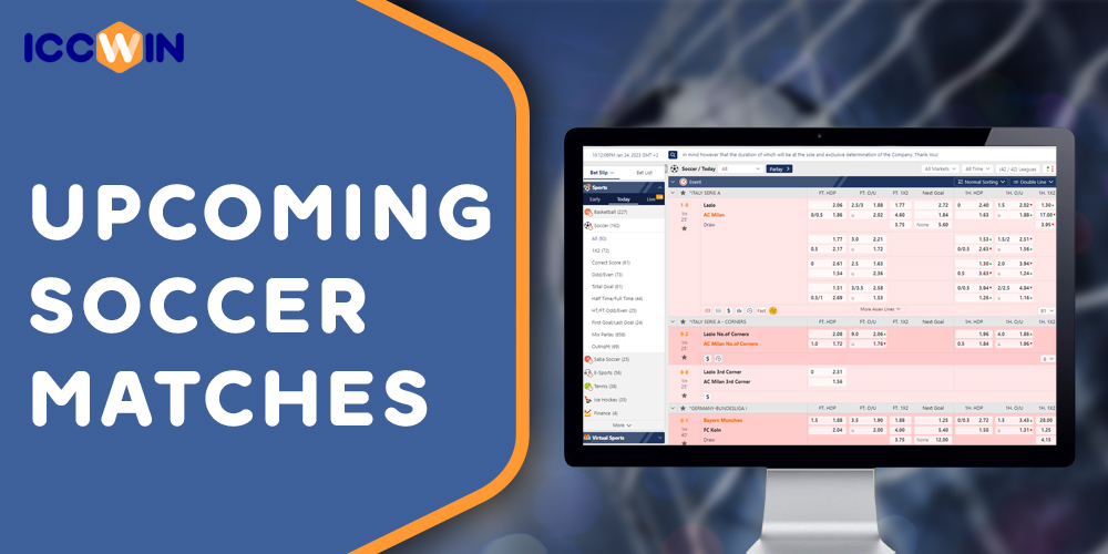 What soccer matches will be available for betting on ICCWIN in the near future